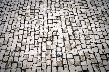 cobblestone street in the city