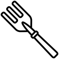 Rake Icon, Black And White Outline Icon Symbol