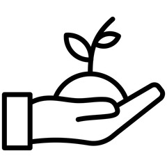Plant In Hand Icon, Black And White Outline Icon Symbol