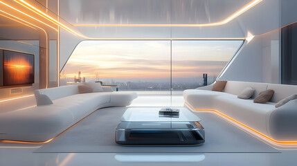 Futuristic City View Apartment: Modern Interior Design