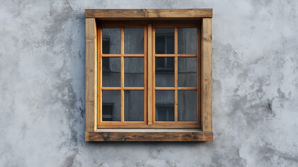 Fototapeta premium wooden window on grey house facade