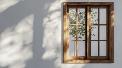 wooden  window on grey wall