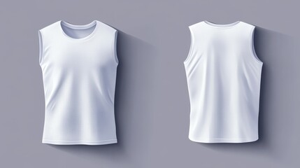 39.High-detail vector template of a sport t-shirt mockup with front and back views, designed as a soccer jersey with classic athletic style; includes tank top options and running singlet with