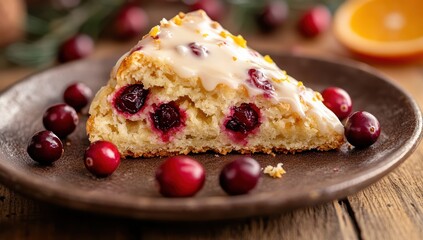 Freshly baked cranberry orange scones are beautifully glazed and garnished with cranberries