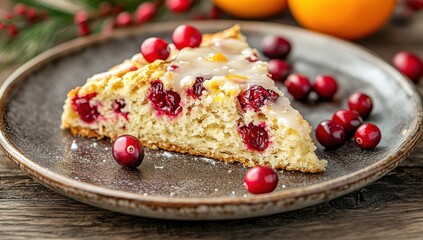 Freshly baked cranberry orange scones are beautifully glazed and garnished with cranberries