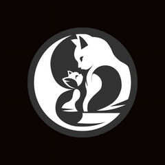 Yin Yang Cat Silhouette - Minimalist Design, Vector Illustration, Feline Harmony