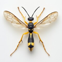 close up of a black and yellow wasp