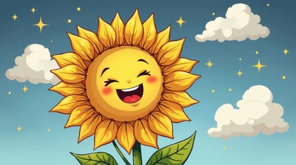 Cheerful Smiling Sunflower Cartoon Illustration