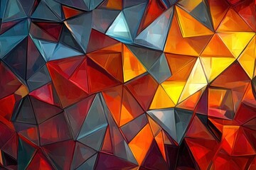 Colorful Abstract Geometric Pattern with Sharp Edges and Vivid Tones in Red, Orange, Yellow, and Blue for Modern Digital Art and Design Projects