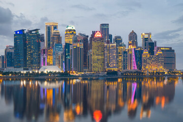 Naklejka premium Beautiful Doha Skyline view from Mina Port Doha Qatar 