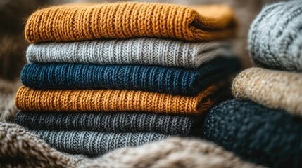 Warm and Cozy: A Stack of Knitted Winter Clothes