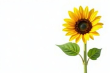 isolated sunflower with stem and leaf on white background, close-up, flowers