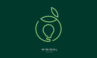 Minimal circle leaf logo with a bulb, renewable energy logo