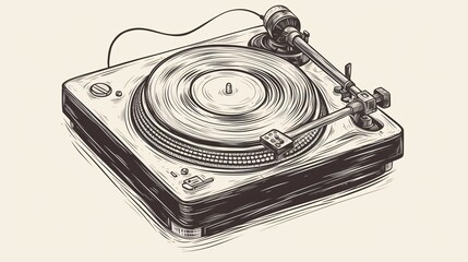 Vintage Phonograph Turntable Sketch Icon for Web and Mobile Applications