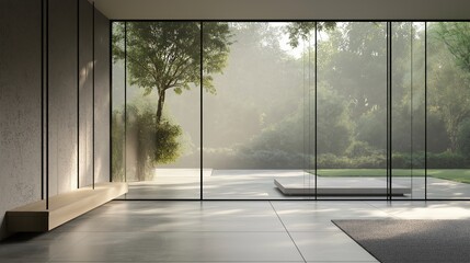 Fototapeta premium Modern interior with glass walls and windows