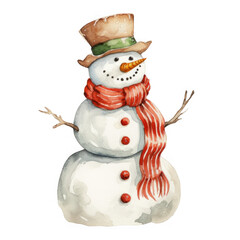 Festive Snowman Watercolor Painting Winter Holiday Cheer