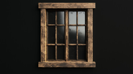 wooden  window on black house facade