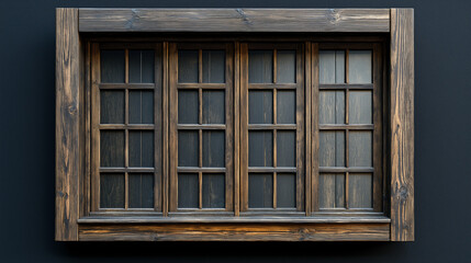 wooden  window on black house facade