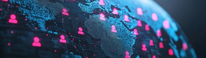 Fototapeta premium Global Network Digital World Map with Social Media Icons