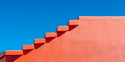 Mexican house roof and wall detail against a vibrant blue sky, showcasing the intricate features of the Mexican house, emphasizing its unique architectural elements under a clear blue sky.