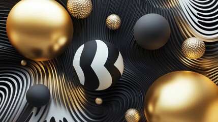 Fototapeta premium Abstract Golden and Black Sphere Composition