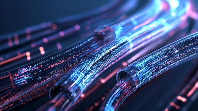 Network cables with a background of glowing fiber optics emphasizing the communication and connection concept