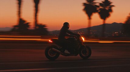 Obraz premium riding a motor during summer in the road during midnight with a profile angle 