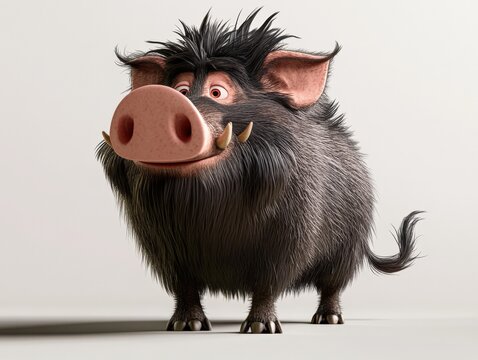 a cartoon boar with tusks and a pink snout - Powered by Adobe