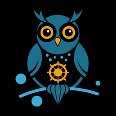Mysterious Steampunk Owl Design with Gears and Moonlit Glow For T-shirt Design