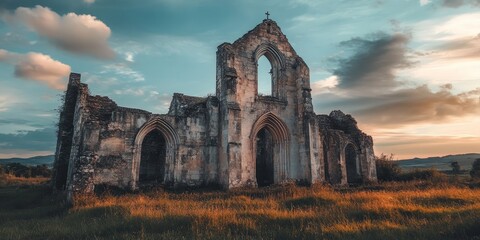 Ancient ruins of a church, showcasing historical architecture and weathered stone, reflect the charm of old ruins. Explore the rich heritage captured in these stunning old ruins of a church.