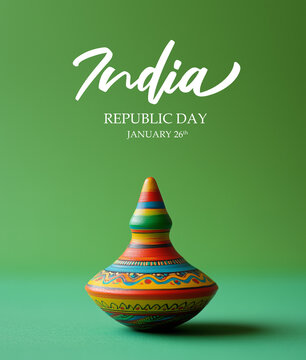 Close-up of a colorful traditional Indian spinning top (lattu) in motion on a green background