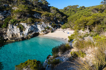 White sand beach in Cala Macarelleta, Minorca, Spain