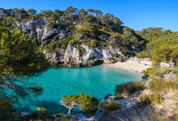 White sand beach in Cala Macarelleta, Minorca, Spain