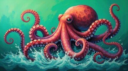Obraz premium Giant Octopus Emerging from the Sea