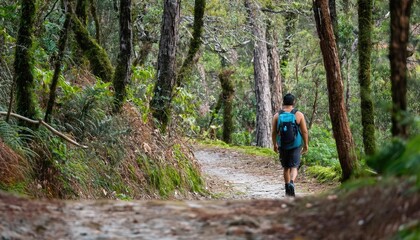Obraz premium narrow, winding forest path with one person walking alone, symbolizing independence, self-discovery, and unique choices.