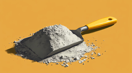 Trowel and cement powder packaged together for instant accessibility. Cinder. Illustration