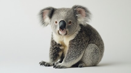 Naklejka premium A koala sits on a white background