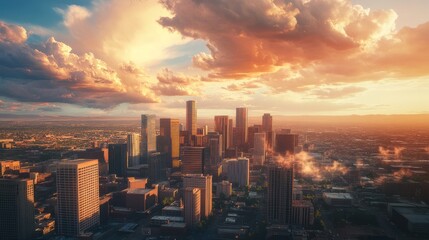 Fototapeta premium Los Angeles Skyline Sunset Panorama: Golden Hour Cityscape