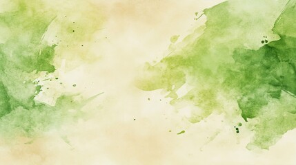 Obraz premium Abstract green watercolor painting with soft brushstrokes on a beige textured background, creating a calming and artistic design for backgrounds, textures, and creative projects.