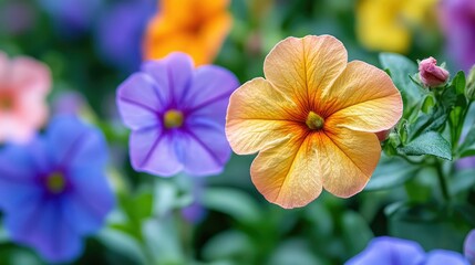 Vibrant Peach Petunia Blossom in a Colorful Garden