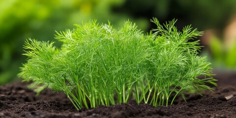 Fototapeta premium Vibrant dill green flourishing in a garden bed, showcasing the beauty of dill green as it thrives in a nurturing environment, perfect for adding flavor and freshness to dishes.