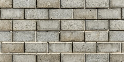 Fototapeta premium Seamless, grey concrete block wall panorama. Industrial, masonry background; perfect building material texture.