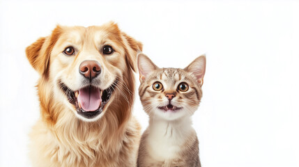 Happy Dog and Cat, Banner with Copy Space