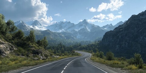 Fototapeta premium Navigating along a mountain road observed from behind.