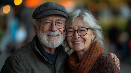 Wonderful sincere cheerful couple of gray haired mature smiling