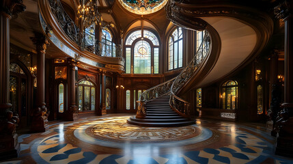 Obraz premium Opulent Palace Interior: A Grand Staircase and Exquisite Architectural Details