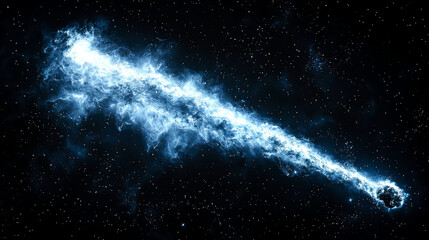 Obraz premium Glowing blue comet streaks across dark night sky, stars.