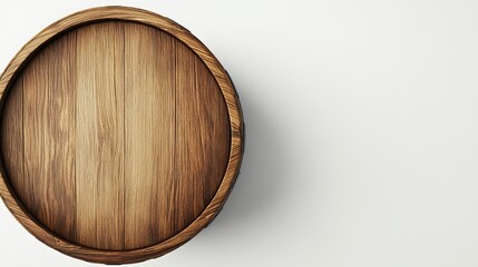 Top view closeup of wooden barrel isolated on plain background. 3D render image 