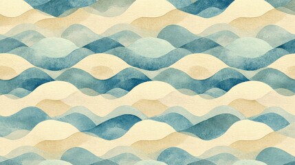 Abstract watercolor wave pattern: serene blues and beige