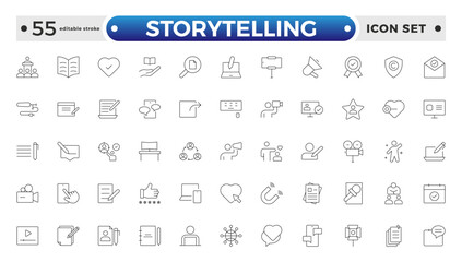 Storytelling and content creator Outline icon, creative campaign among blog audience, article and typewriter of author. Storytelling editable stroke outline icon.
